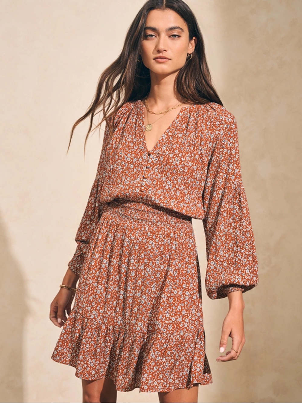 Faherty Montana Dress in Brown Floral Print - XS